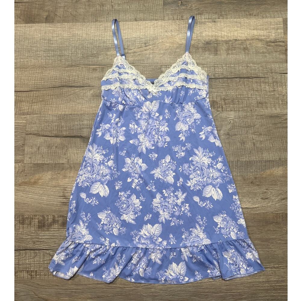 Laura Ashley Lacey Cami Tank‎ Dress Size Medium Floral Cottage Babydoll Sleep PJ